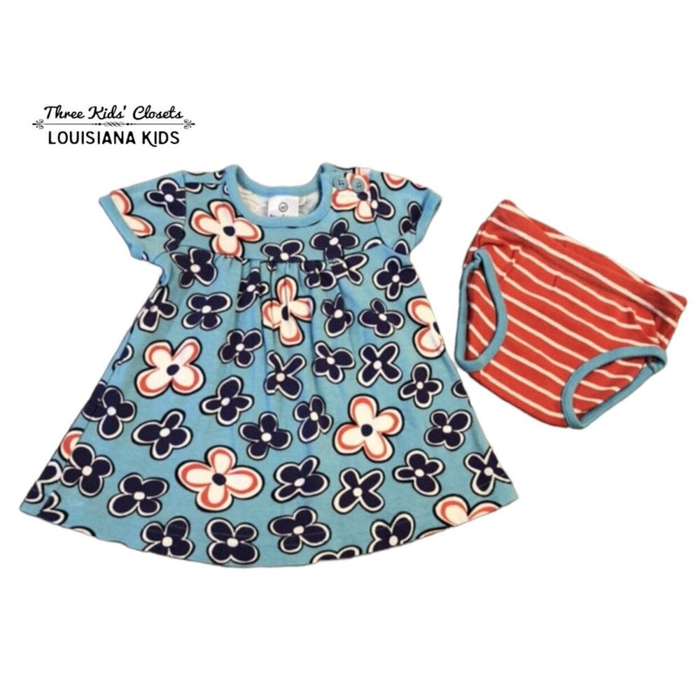 Hanna Andersson Sz 60 (3-6m) Floral Dress + Striped Bloomers